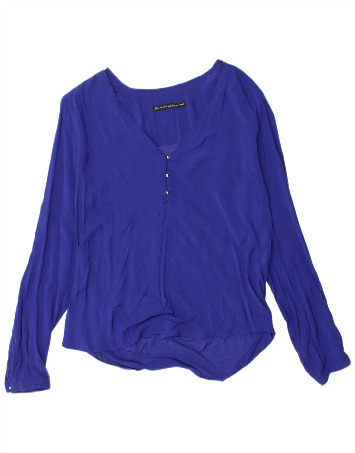 ZARA Womens Long Sleeve Blouse Top UK 14 Large Blue Viscose