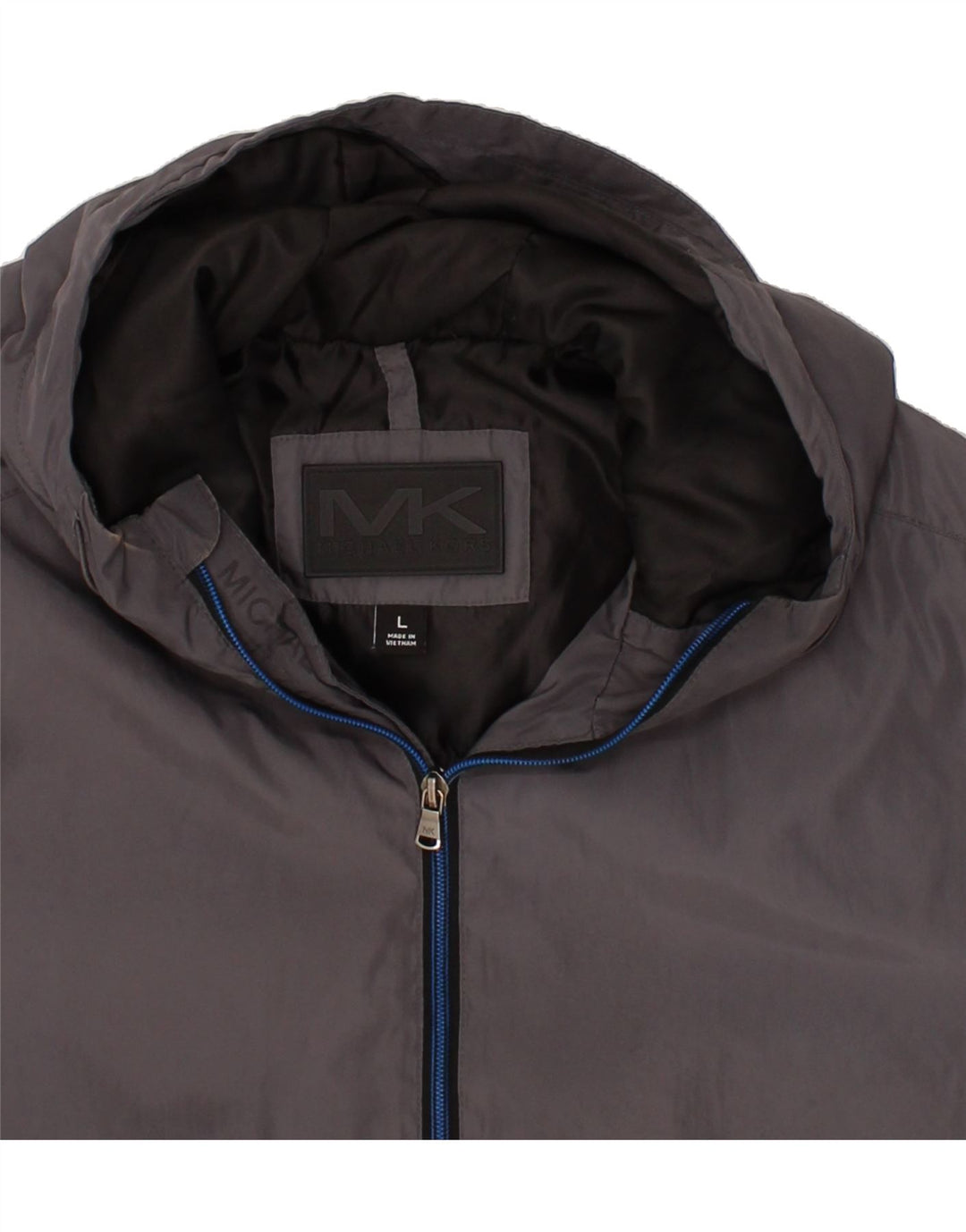 MICHAEL KORS Womens Oversized Graphic Hooded Rain Jacket UK 16 Large Grey Vintage Michael Kors and Second-Hand Michael Kors from Messina Hembry 