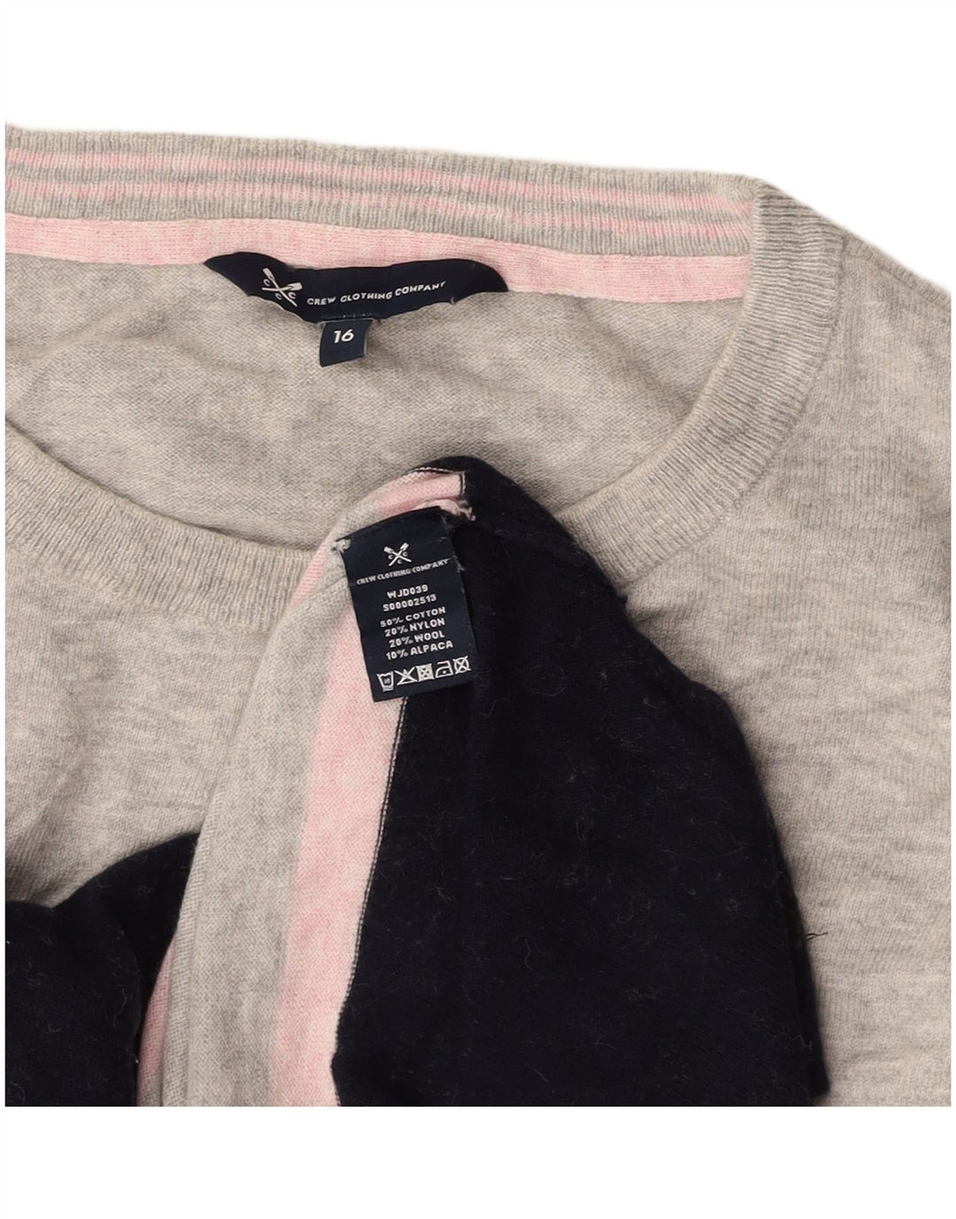 CREW CLOTHING Pulover pentru femei cu decolteu rotund UK 16 mare, gri, bloc de culoare