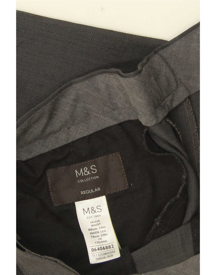 Marks & Spencer Pantaloni de costum obișnuit, drepti, pentru bărbați, L34 L29, poliester gri
