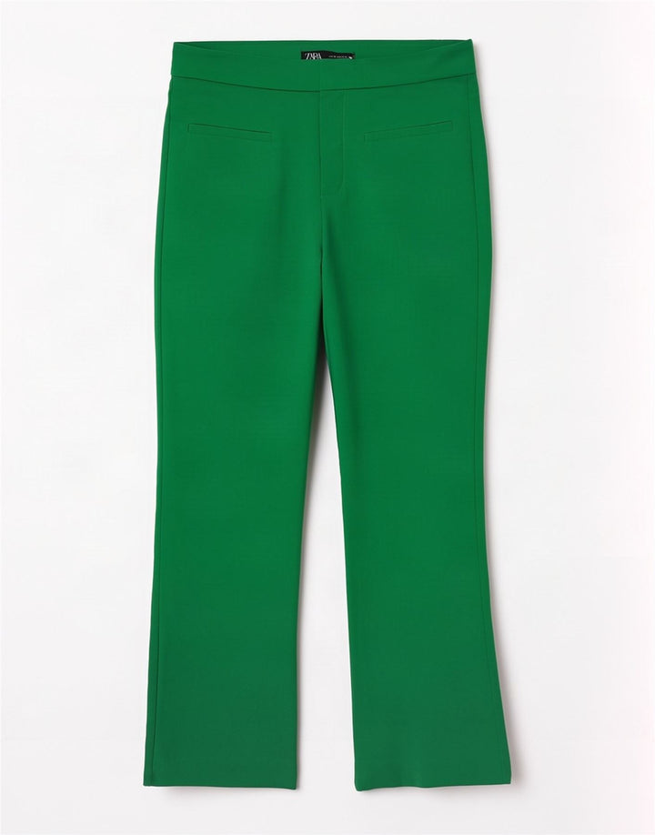 Pantaloni tăiați pentru femei Zara, L28 L25, verde, bumbac