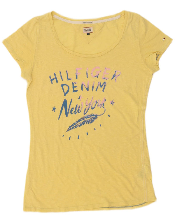 Tricou cu grafic Tommy Hilfiger pentru femei Top UK 14 mare bumbac galben