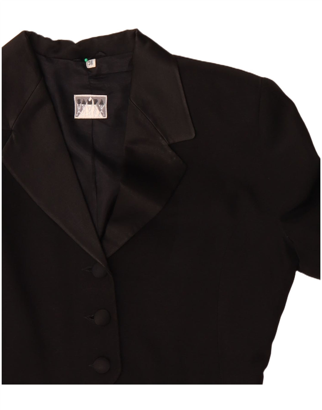 Jachetă vintage pentru femei asimetrică cu 3 nasturi EU 36 Acetat negru mic