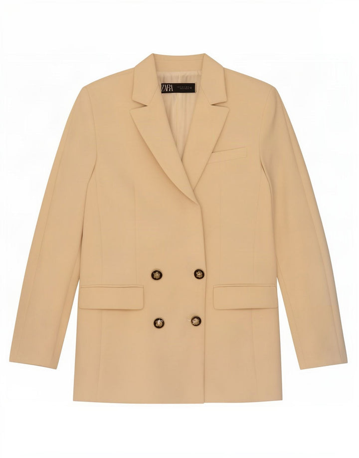 Jachetă Blazer pentru femei Zara, cu două piepturi, UK 10 Mic, bej, poliester