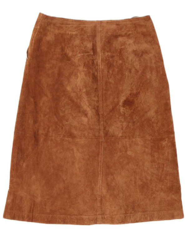 WAREHOUSE Womens Suede Skirt UK 8 Small W26  Brown Leather