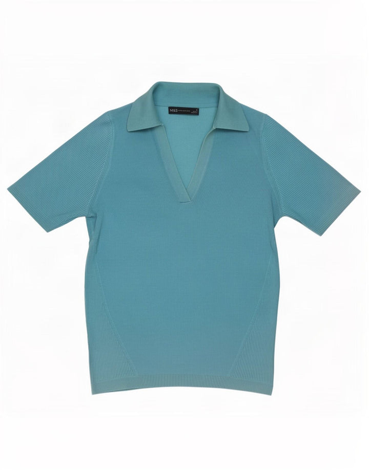 Tricou polo cu mânecă scurtă pentru femei Marks & Spencer UK 12 Bumbac albastru mediu