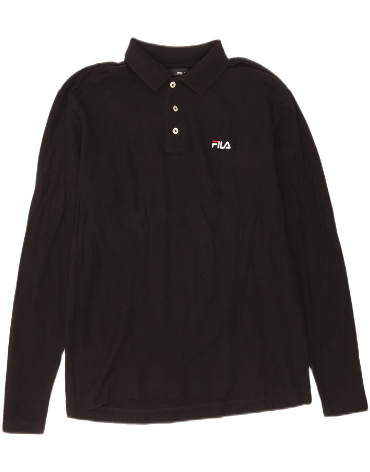 Tricou polo Fila cu mânecă lungă pentru bărbați, bumbac mediu negru
