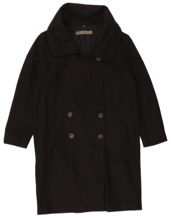 Zara Womens Double Breasted Coat UK 16 Large Black Wool