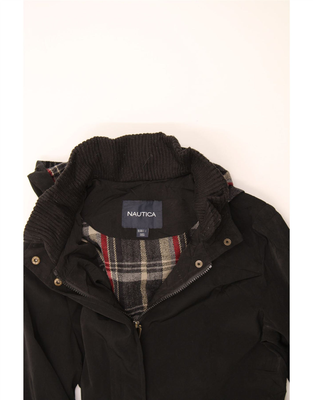 NAUTICA Womens Hooded Windbreaker Coat UK 16 Medium Black Polyester Vintage Nautica and Second-Hand Nautica from Messina Hembry 