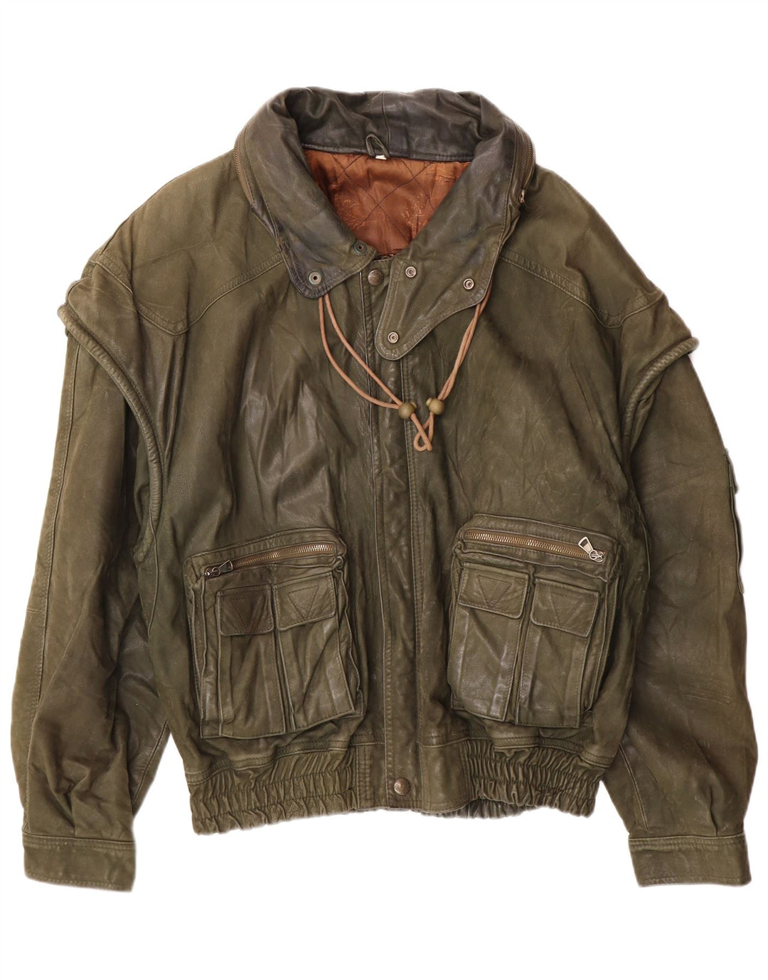 Geacă din piele vintage pentru bărbați IT 52 XL din piele kaki