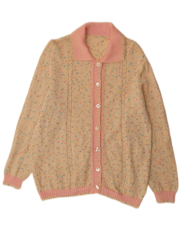 Pulover cardigan pentru femei VINTAGE UK 14 Medium Bej cu pete