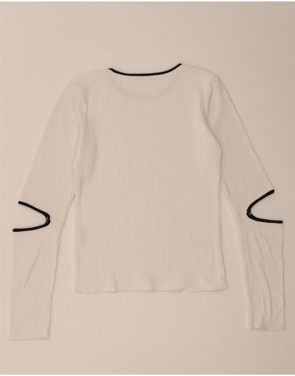 Top femei Zara cu mânecă lungă UK 12 Medium White Viscose
