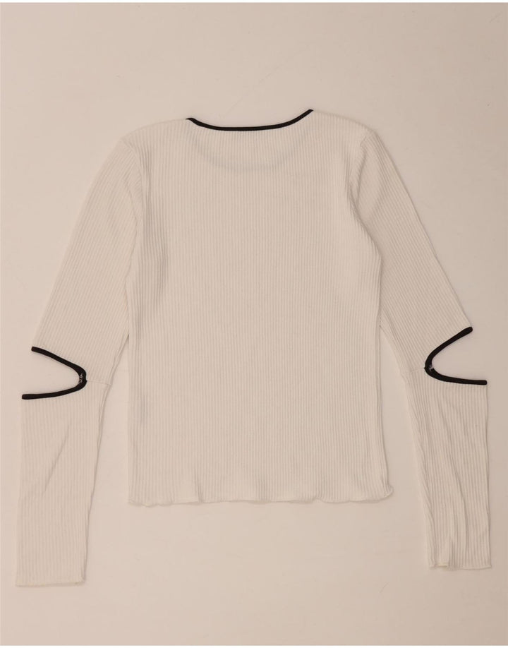 Top femei Zara cu mânecă lungă UK 12 Medium White Viscose