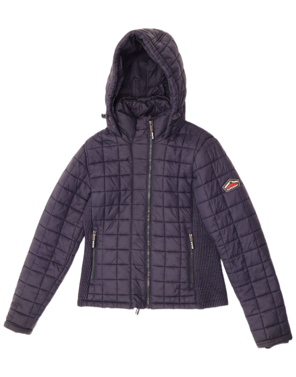 Jachetă căptușită cu glugă Superdry pentru femei UK 12 Medium Navy Blue Marine