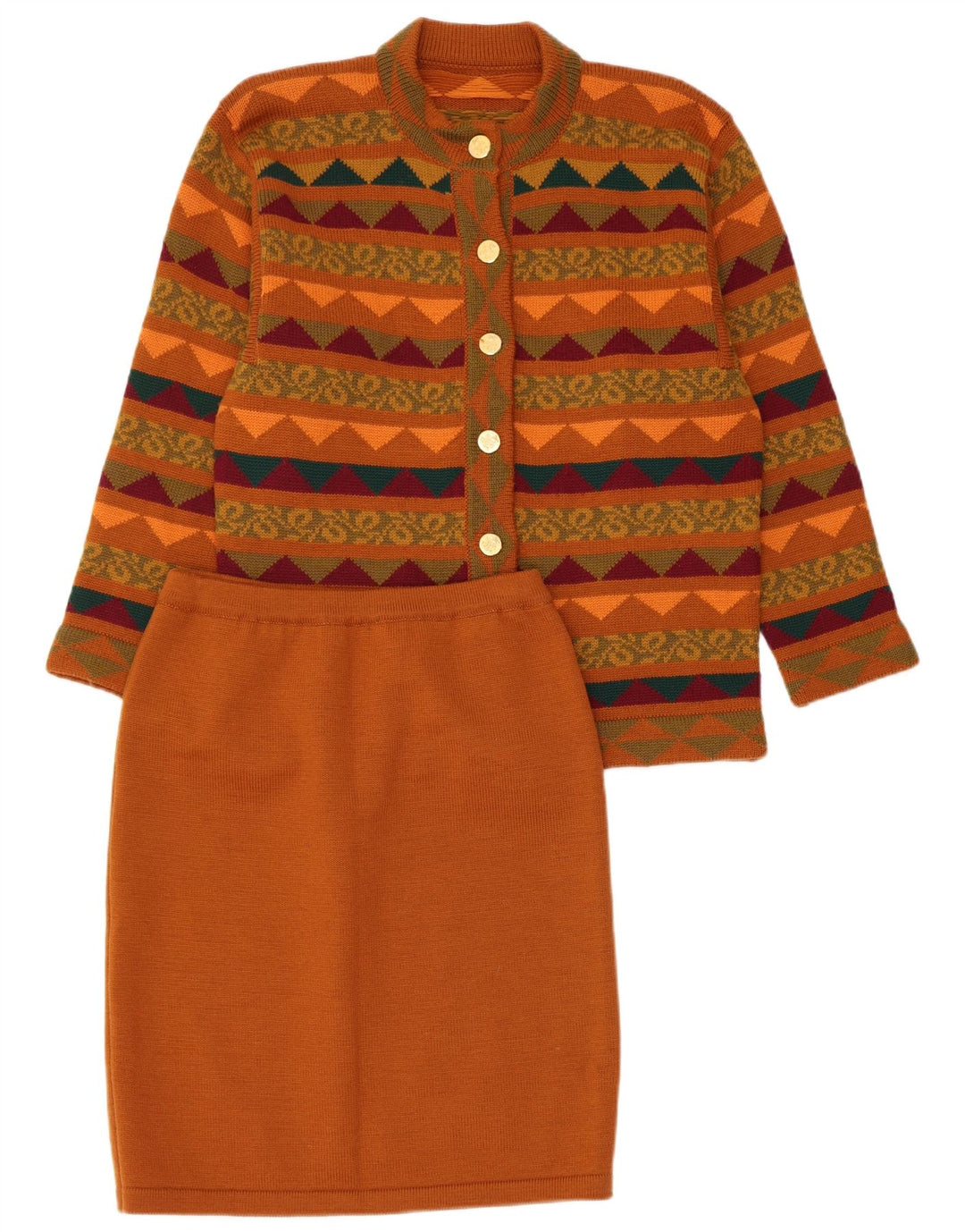 Set fuste tricot 2 piese pentru femei VINTAGE UK 14 Medium W28 Brown Geometric