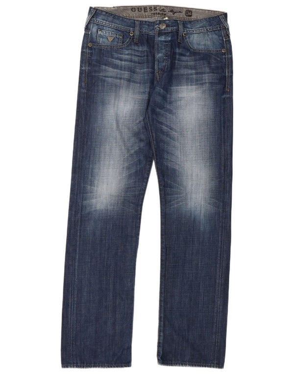 Guess Mens Straight Jeans W34 L34 Blue Cotton