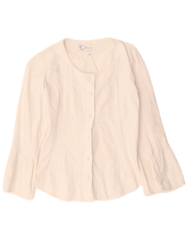 Bluză de cămașă vintage pentru femei UK 10 Small Off White Paisley