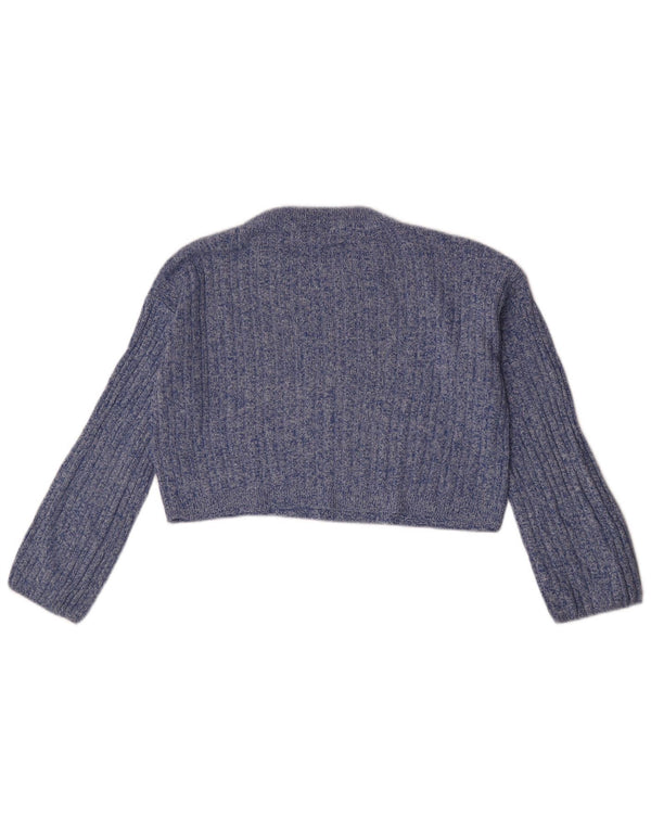 Topshop Womens Crop Crew Neck Jumper Sweater UK 10 Small Blue Flecked