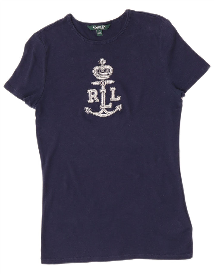 Tricou grafic Ralph Lauren pentru femei Top UK 12 Medium Bleumarin Bumbac