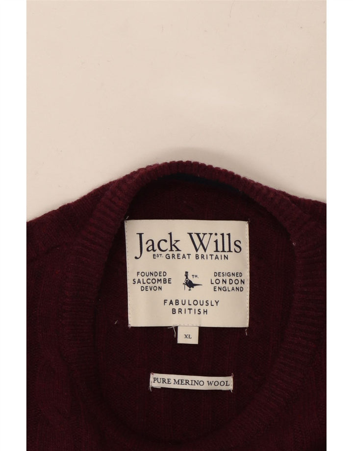 JACK WILLS Pulover pentru bărbați cu decolteu rotund XL Lână Bordeaux