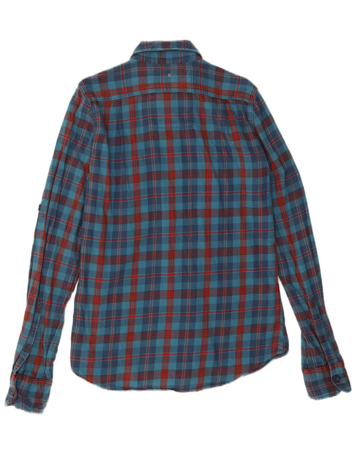 Cămașă de flanel pentru bărbați Superdry, bumbac cu carouri albastru mediu