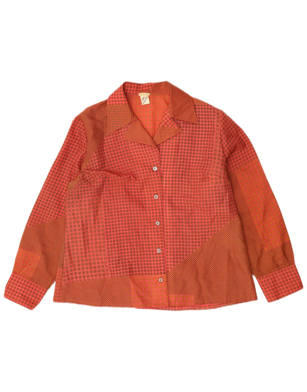 Bluză de cămașă vintage pentru femei UK 16, mare, roșu, poliester geometric
