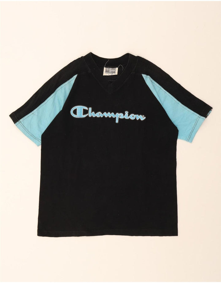 CHAMPION Mens Graphic T-Shirt Top Medium Black Colourblock Cotton Vintage Champion and Second-Hand Champion from Messina Hembry 