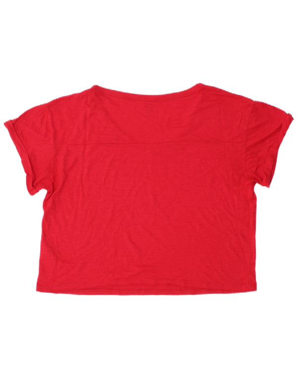Tricou Hollister pentru femei Crop Graphic Top UK 14 Medium Red Bumbac