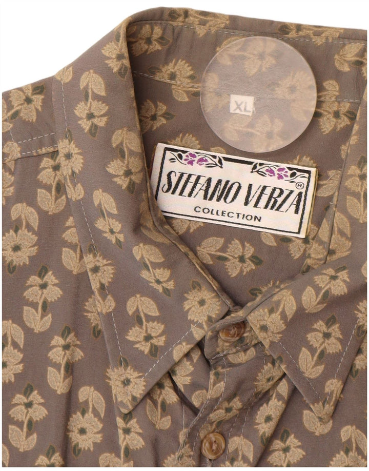 Cămașă Vintage pentru bărbați XL Gri Floral Vâscoză
