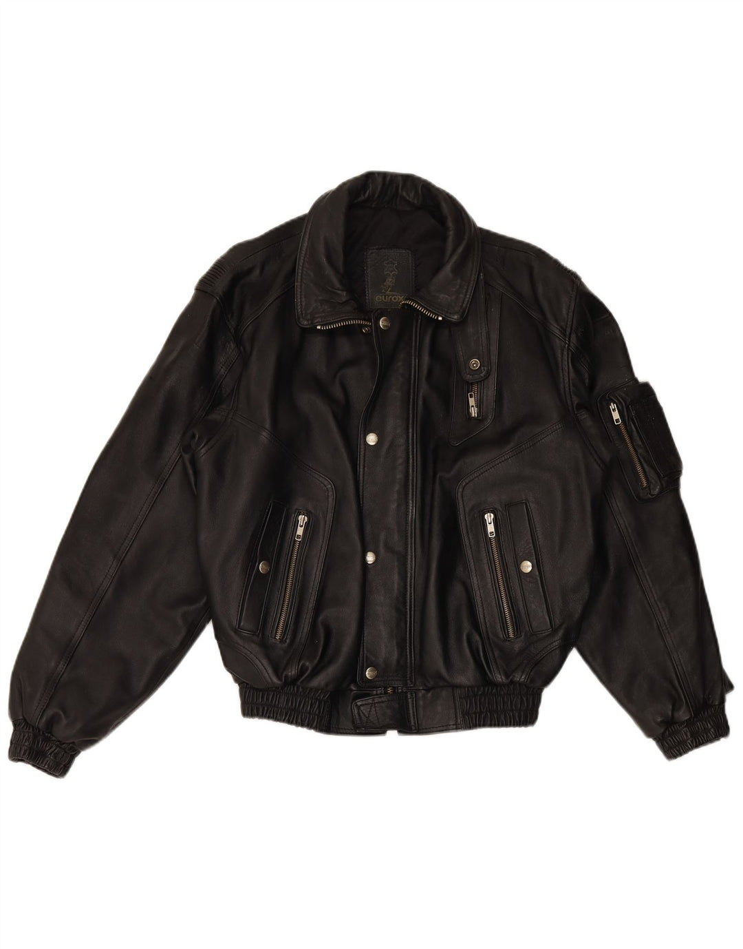 EUROX Jachetă de curse din piele cu grafică pentru bărbați UK 40, mare, neagră