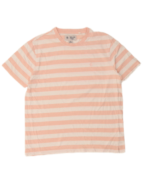 Tricou pentru bărbați Penguin Top mare din bumbac cu dungi roz