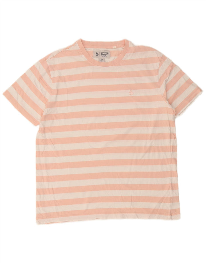 Tricou pentru bărbați Penguin Top mare din bumbac cu dungi roz