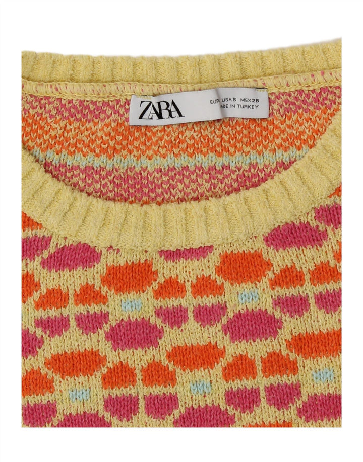 Zara femei Crop Vest Tank Top UK 10 Mic Multicolor Geometric