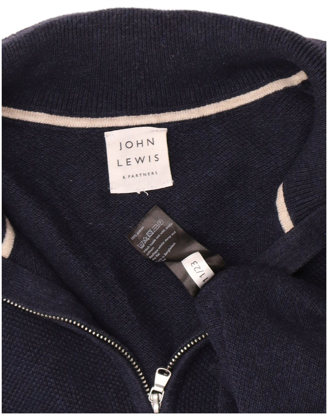 Pulover John Lewis pentru bărbați, cu fermoar, cu gât, bumbac mare, albastru