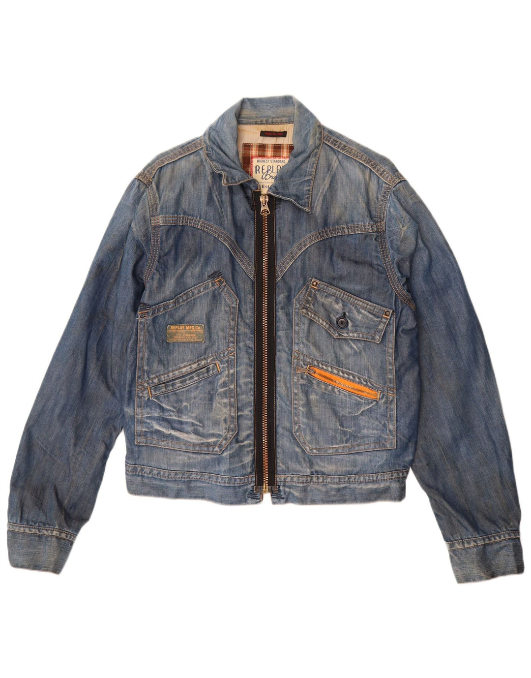 REPLAY Jachetă de denim crop pentru femei UK 16 mare, albastru, bumbac
