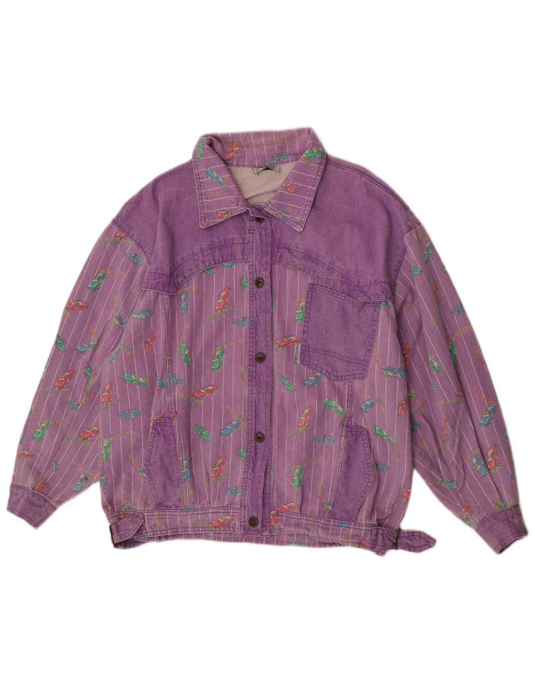 Jachetă din denim pentru femei Tintoretto, cu model abstract, EU 42, mare, violet, retro