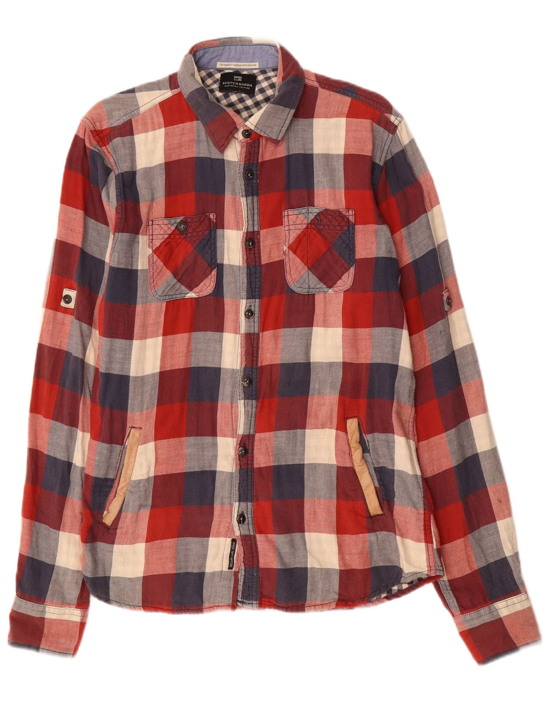 Cămașă de flanel pentru bărbați SCOTCH & SODA, bumbac cu carouri roșii medii