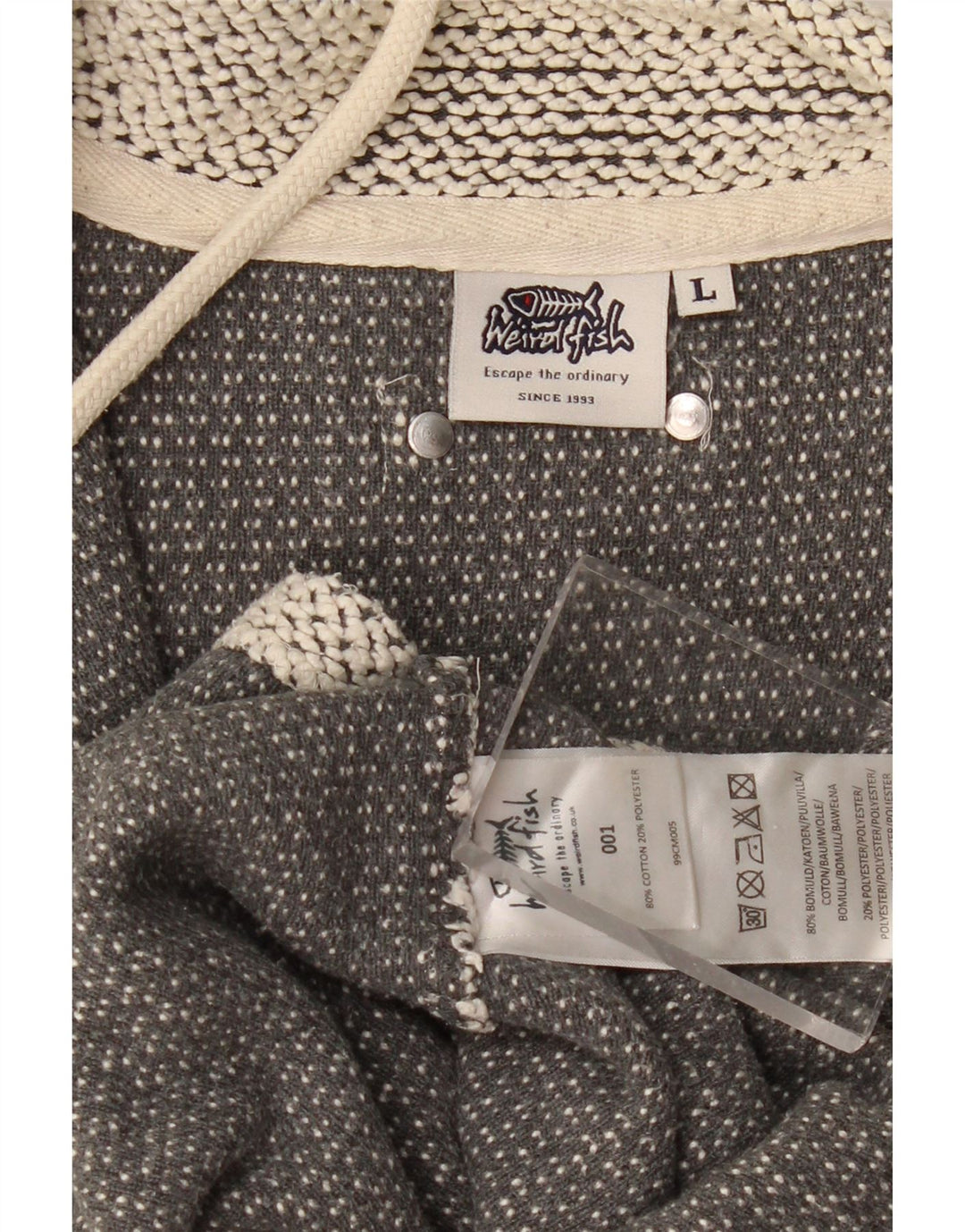 WEIRD FISH Hanorac pentru bărbați, cu fermoar, cu gât, din bumbac mare, gri