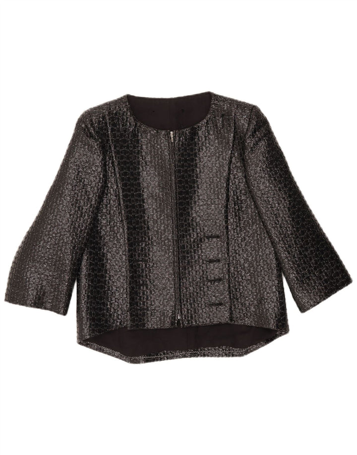 Jachetă vintage pentru femei cu mâneci 3/4 UK 12 Medium Negru Geometric