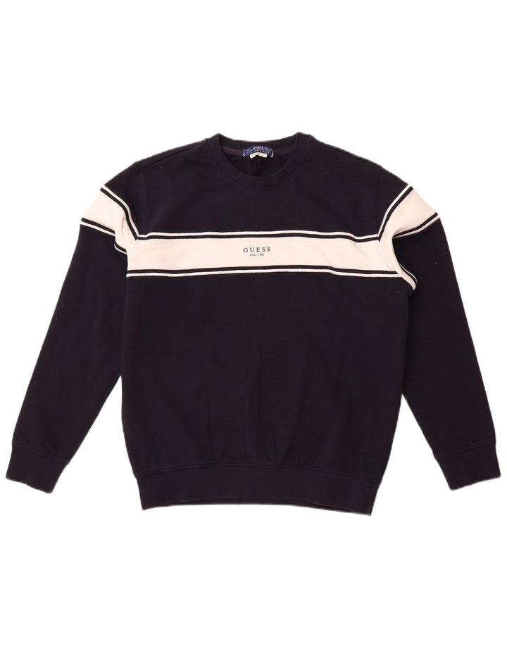 Hanorac grafic pentru bărbați Guess Pulover mic, albastru bleumarin, bumbac color bloc