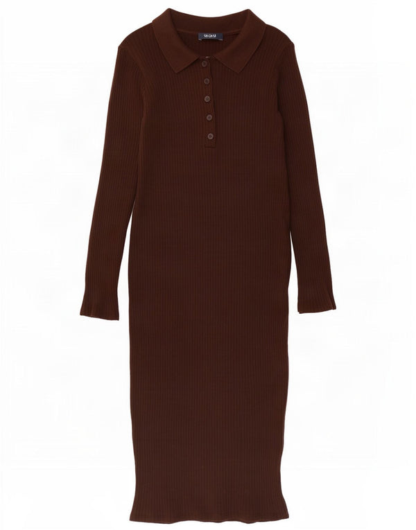 Rochie cu mânecă lungă pentru femei Zara UK 12 bumbac maro mediu