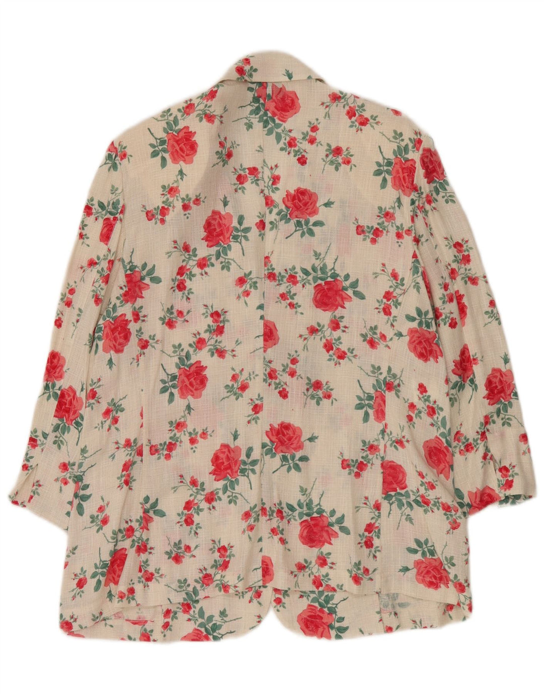 Jachetă vintage pentru femei cu 3 nasturi, IT 50 XL, in alb, cu flori