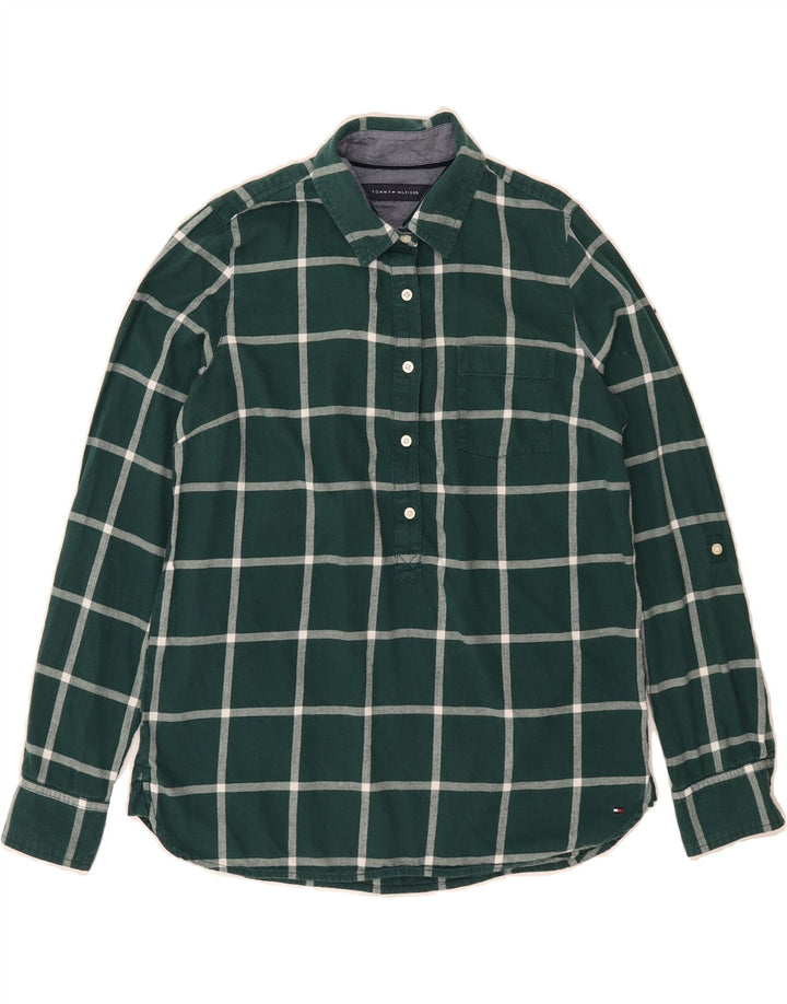 TOMMY HILFIGER Womens Pullover Shirt UK 14 Medium Green Check Cotton Vintage Tommy Hilfiger and Second-Hand Tommy Hilfiger from Messina Hembry 