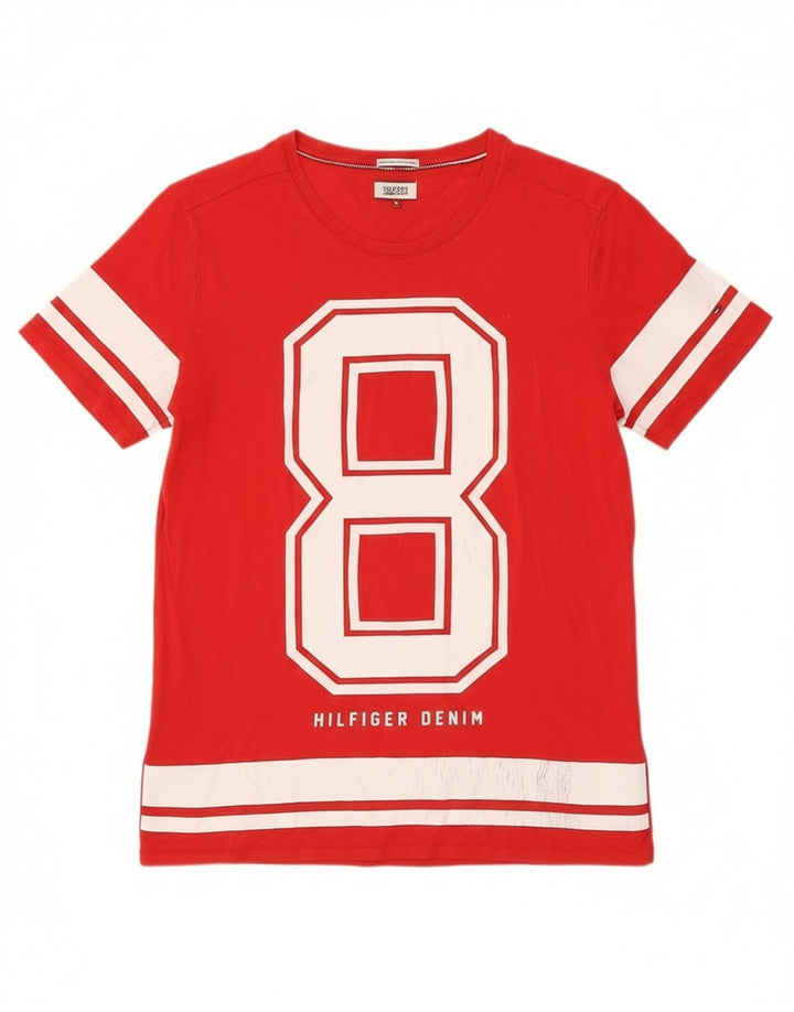 Tricou grafic Tommy Hilfiger pentru bărbați Top din bumbac roșu mediu