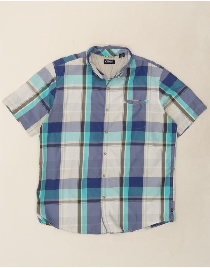 CHAPS Mens Short Sleeve Shirt XL Blue Check Polyester Vintage Chaps and Second-Hand Chaps from Messina Hembry 