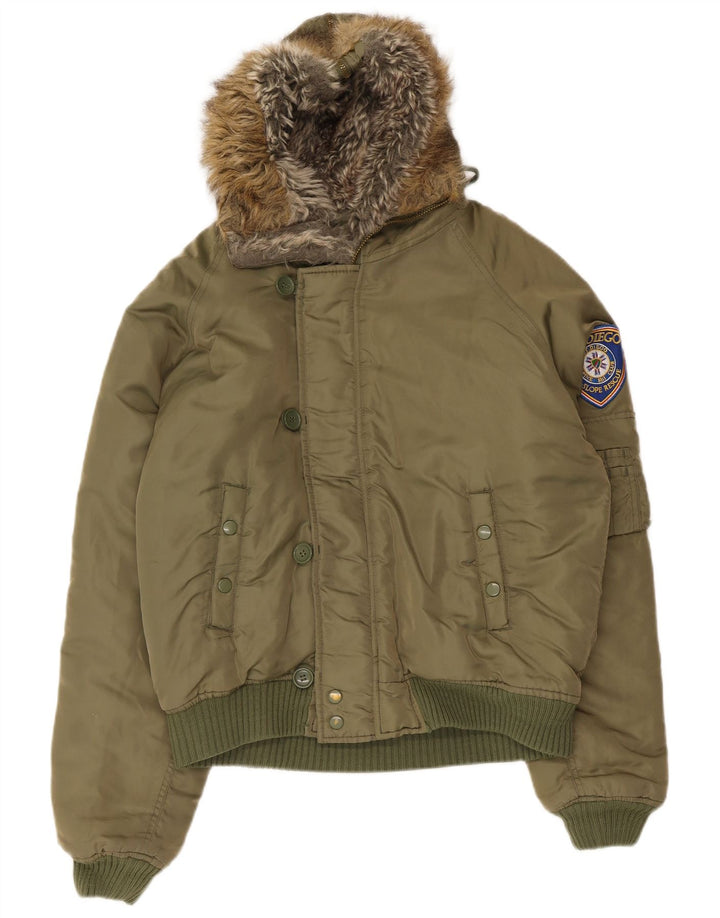 Jachetă de schi Vintage pentru bărbați cu glugă UK 38 Medium Khaki Nylon