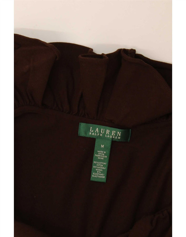 Rochie de bază fără mâneci pentru femei Ralph Lauren cu volane în față UK 12 maro mediu