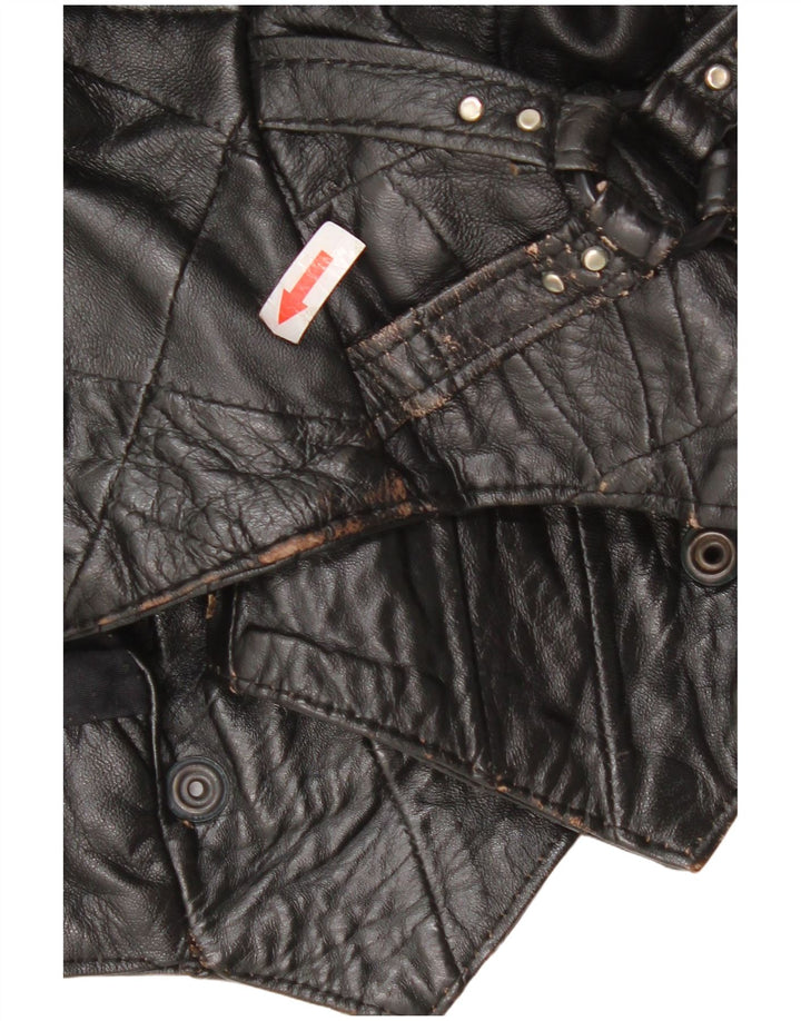 Jachetă Bomber din piele vintage pentru femei UK 12 Piele neagră medie
