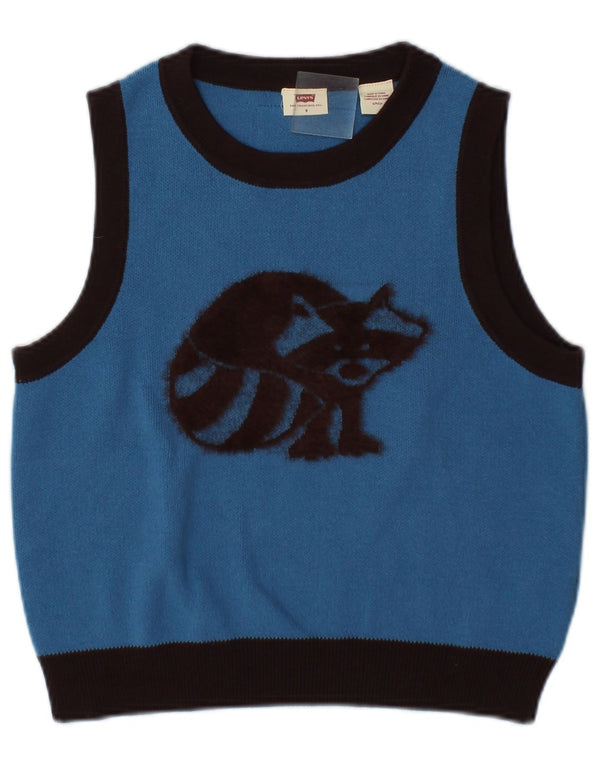 Levi's Womens Crop Graphic Vest Tank Top UK 10 Small Blue Colorblock