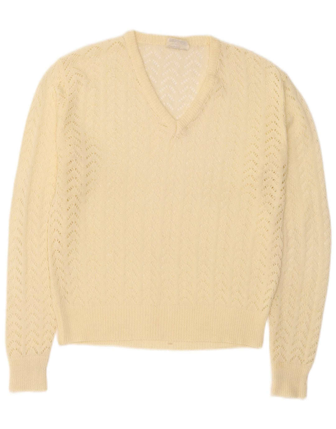 Pulover vintage pentru femei cu decolteu în V IT 46 mare poliacrilic galben